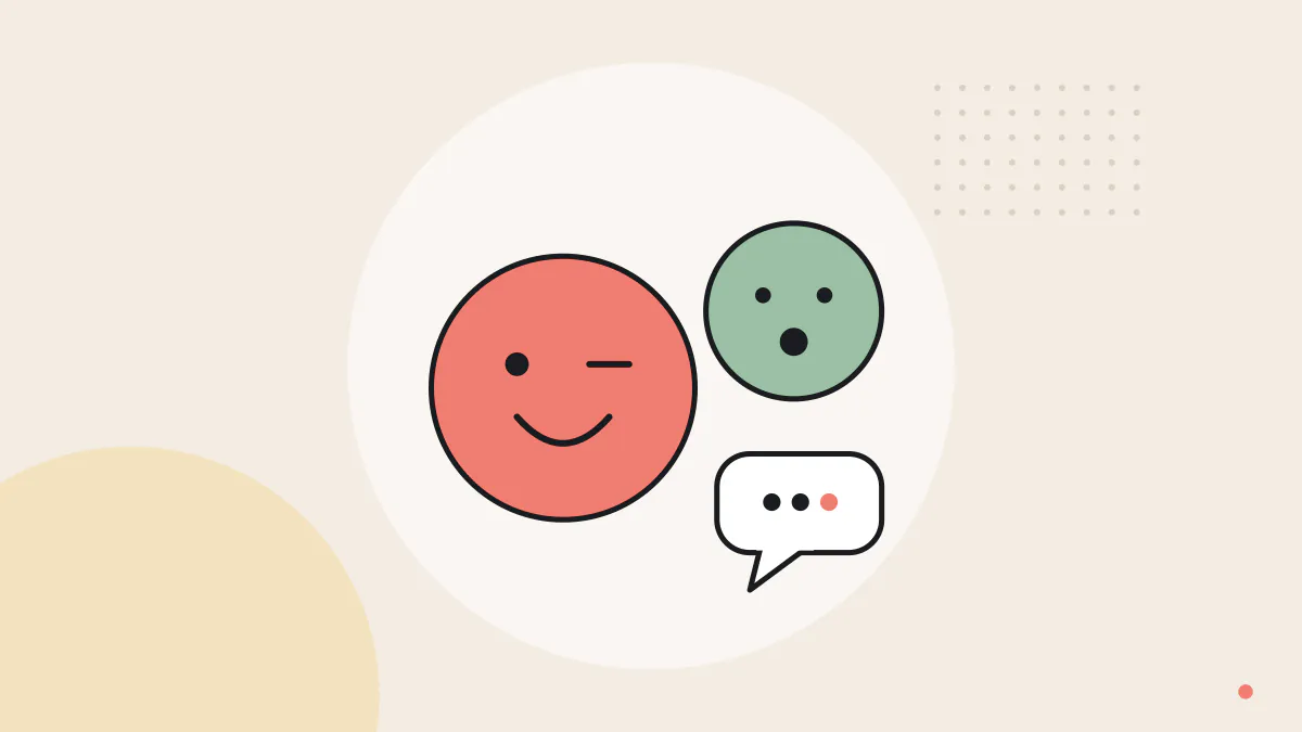 表情の違う丸い顔と吹き出しを描いた、感情を伝える英語表現のイラスト