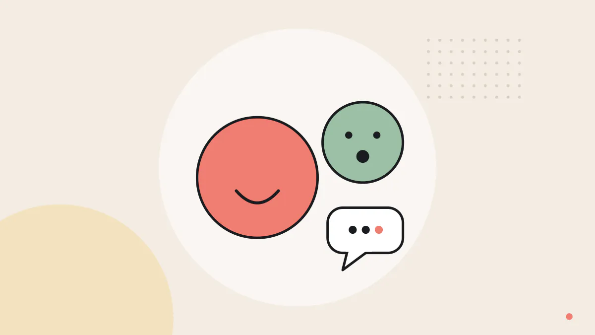 表情の違う丸い顔と吹き出しを描いた、感情を伝える英語表現のイラスト