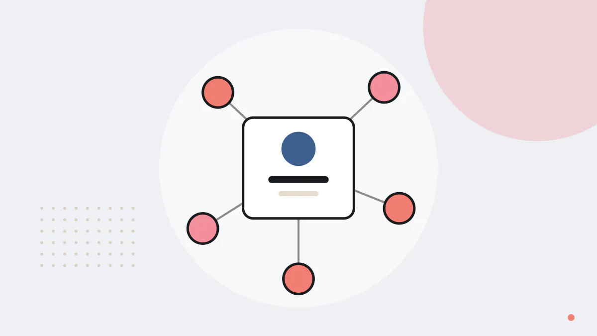 プロフィールカードを中心に人のつながりを線で結んだ、LinkedInのイラスト