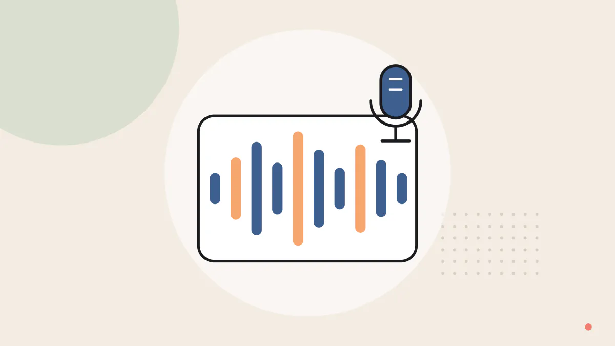 大きな音声の波形とマイクを描いた、発音・リスニング練習のイラスト