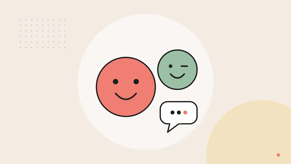 表情の違う丸い顔と吹き出しを描いた、感情を伝える英語表現のイラスト