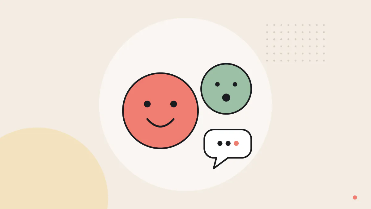 表情の違う丸い顔と吹き出しを描いた、感情を伝える英語表現のイラスト