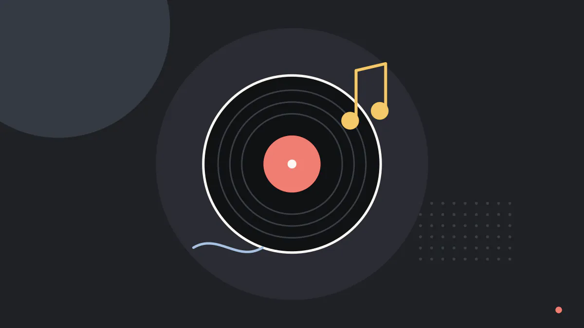 レコード盤と音符を描いた、洋楽で英語を学ぶイラスト